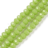 Opaque Solid Color Glass Bead Strands, Imitation Jade, Faceted, Rondelle, Olive, 3x2mm, Hole: 0.8mm, about 185~190pcs/strand, 14.9~17.3 inch(38~44cm)(X-GLAA-F076-A13)