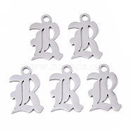 201 Stainless Steel Pendants, Laser Cut, Old English, Alphabet, Stainless Steel Color, Letter.R, 20x12x1mm, Hole: 2mm(STAS-N091-40R)