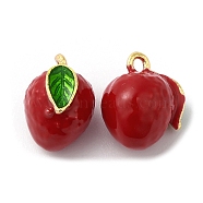 Brass Enamel Charms, Strawberry Charm, Real 18K Gold Plated, 10.5x8.5x7.5mm, Hole: 1mm(KK-P234-02G)