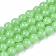 Imitation Jade Glass Beads, Crackle, Dyed & Heated, Round, Light Green, 8x7.5mm, Hole: 1.5mm, about 51~52pcs/strand, 15.35~15.55 inch(39~39.5cm)(GLAA-S192-001D)