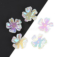 UV Plating Acrylic Beads Caps, Iridescent, 5-Petal Flower, Colorful, 30.5x30.5x6mm, Hole: 1.4mm(JACR-S049-01)