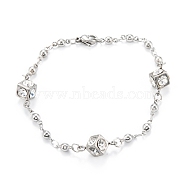 304 Stainless Steel Link Bracelets, Cube with Rhinestones, Stainless Steel Color, 7-1/2 inch(19cm)(STAS-A052-20P)