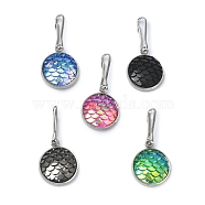 Resin Flat Round with Mermaid Fish Scale Keychin, with Iron Keychain Clasp Findings, Mixed Color, 2.7cm(HJEW-JM01279)