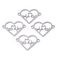 201 Stainless Steel Links connectors, Laser Cut, Heartbeat, Stainless Steel Color, 16.5x24.5x1mm, Hole: 1.4mm(STAS-R104-043P)