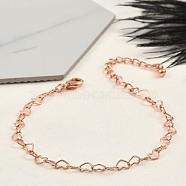 Brass Heart Link Bracelets for Women, Long-Lasting Plated, 901 Stainless Steel Clasp, Lead Free & Cadmium Free, Rose Gold, 6-1/4 inch(16cm)+extender: 50~60mm(BJEW-G735-07RG)