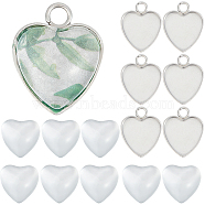 DIY Blank Heart Dome Pendant Making Kit, Including 304 Stainless Steel Pendant Settings, Glass Cabochons, Stainless Steel Color, 120Pcs/box(DIY-SC0023-02)