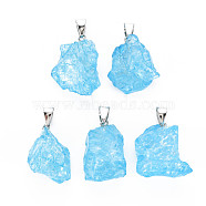Natural Crackle Quartz Pendants, with Platinum Plated Iron Findings, Dyed & Heated, Nuggets, Light Sky Blue, 23~31x16~21x10~16mm, Hole: 4x7mm(G-N0326-94A)