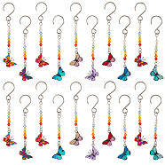 Alloy Enamel Butterfly Pendant Decorations, with Glass Beads and Stainless Steel S-Hook Clasps, Mixed Color, 80mm, 10 colors, 2pcs/color, 20pcs/set(HJEW-AB00252)