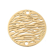 Rack Plating Brass Hollow Out Connector Charms, Long-Lasting Plated, Flat Round Etched Metal Embellishments, Light Gold, 20x0.3mm, Hole: 1.6mm(KKC-D001-14KCG)