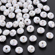 Opaque Acrylic Beads, AB Color Plated, Faceted Rondelle, White, 6mm, Hole: 1.5mm, about 6200pcs/500g.(MACR-Q239-018C-03)