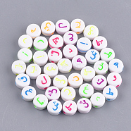 Opaque Acrylic Beads, Random Mixed Letters, Flat Round with Arabic Letter, Mixed Color, 7x3.5mm, Hole: 1.2mm, about 3700pcs/500g(MACR-S273-21A)