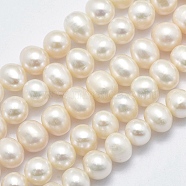 Natural Cultured Freshwater Pearl Beads Strands, Potato, Beige, 7~8x6~7mm, Hole: 0.8mm, about 61pcs/strand, 15.9 inch(40.5cm)(PEAR-F007-56-01)
