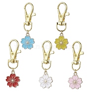 Sakura Flower Alloy Enamel Pendant Decorations, Swivel Lobster Claw Clasps Charm, Mixed Color, 50mm, Flower: 20x17.5x1.5mm(HJEW-JM01726)
