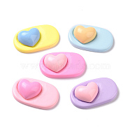 Cute Opaque Resin Cabochons, Oval with Heart, Mixed Color, 22.5x37x10mm(RESI-L037-04)