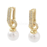 Rack Plating Brass Micro Pave Cubic Zirconia Hoop Earring, with Plastic Imitation Pearl, Cadmium Free & Lead Free, Long-Lasting Plated, Real 18K Gold Plated, 26x10mm(EJEW-C081-23G)