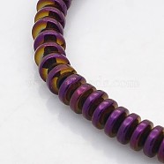 Electroplate Non-magnetic Synthetic Hematite Rondelle Beads Strands, Purple Plated, 6x3mm, Hole: 1mm, about 140pcs/strand, 15.7 inch(G-J216B-09)