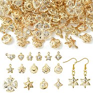 150Pcs 15 Styles Rack Plating Iron Pendants, with Crystal Rhinestone, Cadmium Free & Nickel Free & Lead Free, Mixed Shape, Light Gold, 13~26.5x9.5~22x4.5~7.5mm, Hole: 1~1.6mm, 10Pcs/style(IFIN-YW0003-54)