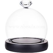 Glass Dome Cover, Diamond-Shaped Handle Decorative Display Case, Cloche Bell Jar Terrarium with Wood Base, Black, Finish Product: 10.3x11.5cm(ODIS-WH0002-26B)