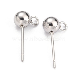 304 Stainless Steel Ball Post Stud Earring Findings, with Loop and 316 Surgical Stainless Steel Pin, Stainless Steel Color, 16x8x5mm, Hole: 1.8mm, Pin: 0.8mm(STAS-Z035-02P-E)