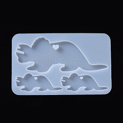 Dinosaur Pendant Silicone Molds, Resin Casting Molds, For UV Resin, Epoxy Resin Jewelry Making, White, 111x69.5x5.5mm, Dinosaur: 39.5x99.5mm, 20.5x53mm and 20.5x53.5mm(X-DIY-I026-11)