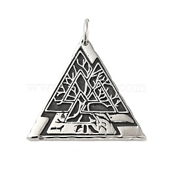 304 Stainless Steel Manual Polishing Pendants, with Jump Rings, Triangle with Valknut, Antique Silver, 38.5x41.5x2.5mm, Hole: 7mm(X-STAS-G274-23AS)