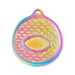 Ion Plating(IP) 304 Stainless Steel Pendants, Flat Round with Eye, Rainbow Color, 24x20x2mm, Hole: 1.8mm(STAS-C049-21M)