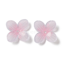 Opaque Resin Bead Caps, 4-Petal, Flower, Pink, 15.5x15x4mm, Hole: 1.2mm(RESI-L035-13)