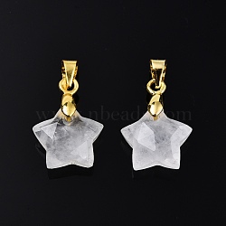 Natural Quartz Crystal Charms, Rock Crystal Charms, with Golden Plated Brass Pinch Bail, Star, Star: 12x12.5x5.5mm, Hole: 3.5x4mm(G-N326-142-11)