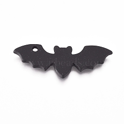 Alloy Pendants, Baking Painted, for Halloween, Bat, Black, 8.5x24.5x1mm, Hole: 1.4mm(X-ENAM-E568-18A)