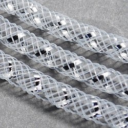 Mesh Tubing, Plastic Net Thread Cord, with Silver Vein, White, 4mm, 50 yards/Bundle(X-PNT-Q001-4mm-01)