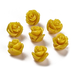 Synthetic Coral Carved Beads, Dyed, Flower, Gold, 8.5x8.5x8mm, Hole: 1.2mm(CORA-H003-01B-22)