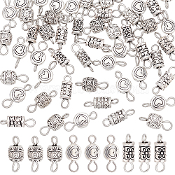 60Pcs 3 Styles Tibetan Style Alloy Connector Charms, with 304 Stainless Steel Loops, Flat Round & Column & Barrel, Antique Silver & Stainless Steel Color, 13.5~14.5x4.5~6x3~5.5mm, Hole: 2mm, 20pcs/style(FIND-AR0002-98)