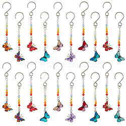 Alloy Enamel Butterfly Pendant Decorations, with Glass Beads and Stainless Steel S-Hook Clasps, Mixed Color, 80mm, 10 colors, 2pcs/color, 20pcs/set(HJEW-AB00252)