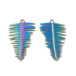 Ion Plating(IP) 304 Stainless Steel Pendants, Leaf Charm, Rainbow Color, 39x24x1.5mm, Hole: 2.5mm(STAS-A070-41MC)