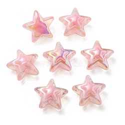 UV Plating Rainbow Iridescent Transparent Acrylic Beads, Two Tone, Star, Pink, 15.5~16x16.5x9.5mm, Hole: 2.6mm(OACR-C007-06B)