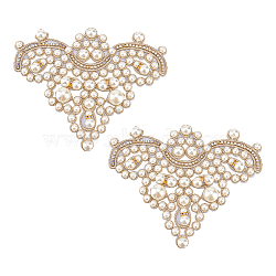 2Pcs Felt Sew on Ornament Accessories, Rhinestone & Plastic Imitation Pearl Beaded Appliques, Gold, 97x120x13mm(DIY-FG0004-33D)