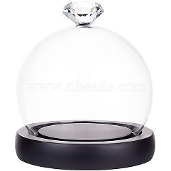 Glass Dome Cover, Diamond-Shaped Handle Decorative Display Case, Cloche Bell Jar Terrarium with Wood Base, Black, Finish Product: 10.3x11.5cm(ODIS-WH0002-26B)