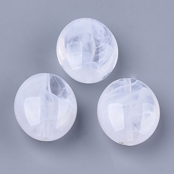 Acrylic Beads, Imitation Gemstone, Oval, Clear & White, 24x20x11.5mm, Hole: 1.8mm, about 149pcs/500g