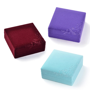 Square Velvet Bracelets Boxes, Jewelry Gift Boxes, Flower Pattern, Mixed Color, 10.1x10x4.3cm