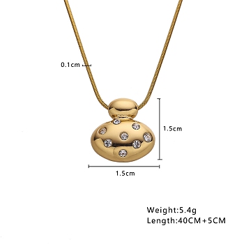 Golden Tone Titanium Steel Crystal Rhinestone Round Snake Chain Pendant Necklaces, Shell Shape, 16.14 inch(41cm)