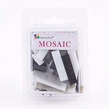 Glass Mosaic Tiles Cabochons, for Crafts Art, Rectanglee, Black, 40.5~42.5x10~10.5x2.5~3mm, about 200g/box
