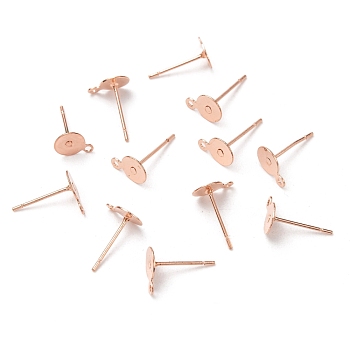 Brass Stud Earring Findings, with Iron Pin and Loop, Rose Gold, 14x10x0.1mm, Hole: 1mm