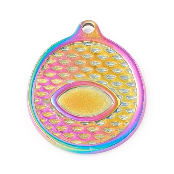 Ion Plating(IP) 304 Stainless Steel Pendants, Flat Round with Eye, Rainbow Color, 24x20x2mm, Hole: 1.8mm