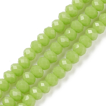 Opaque Solid Color Glass Bead Strands, Imitation Jade, Faceted, Rondelle, Olive, 3x2mm, Hole: 0.8mm, about 185~190pcs/strand, 14.9~17.3 inch(38~44cm)