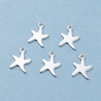 201 Stainless Steel Charms, Starfish/Sea Stars, Silver, 11.5x9x0.8mm, Hole: 1mm