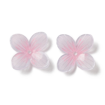 Opaque Resin Bead Caps, 4-Petal, Flower, Pink, 15.5x15x4mm, Hole: 1.2mm