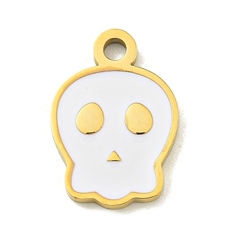 Halloween Theme Ion Plating(IP) 304 Stainless Steel Enamel Pendants, Golden, Skull, 16x11x1.5mm, Hole: 1.8mm