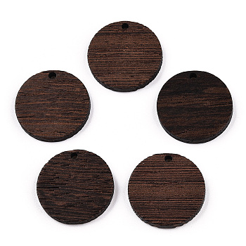 Natural Wenge Wood Pendants, Undyed, Flat Round Charms, Coconut Brown, 25x3.5mm, Hole: 2mm