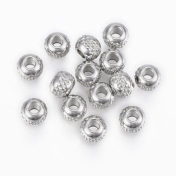 201 Stainless Steel Beads, Round with Ripples, Stainless Steel Color, 6x5mm, Hole: 2mm