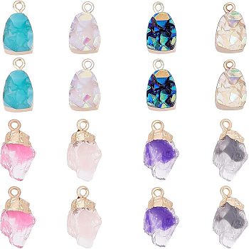 SUPERFINDINGS 16Pcs 8 Color Druzy Resin Pendants, Imitation Quartz, with Top/Edge Light Gold Plated Iron Loops, Nuggets and Teardrop, Mixed Color, 20~21x11x6mm, Hole: 1.8mm, 2pcs/color